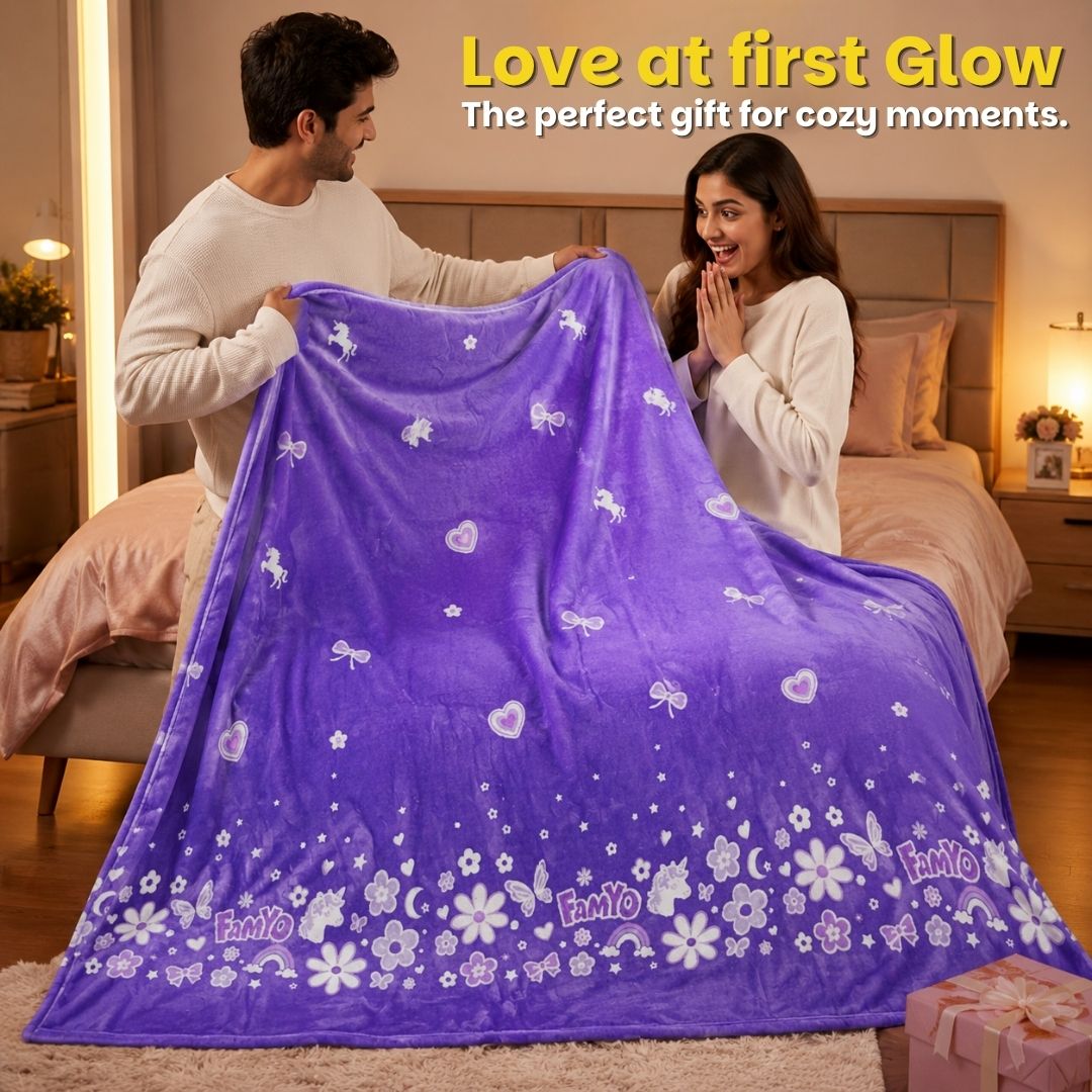 Lavender Unicorn Glow in the Dark Blanket/Quilt/AC Comforter | Soft Premium Flannel | Queen Size | All-Season Glow Blanket for Adults