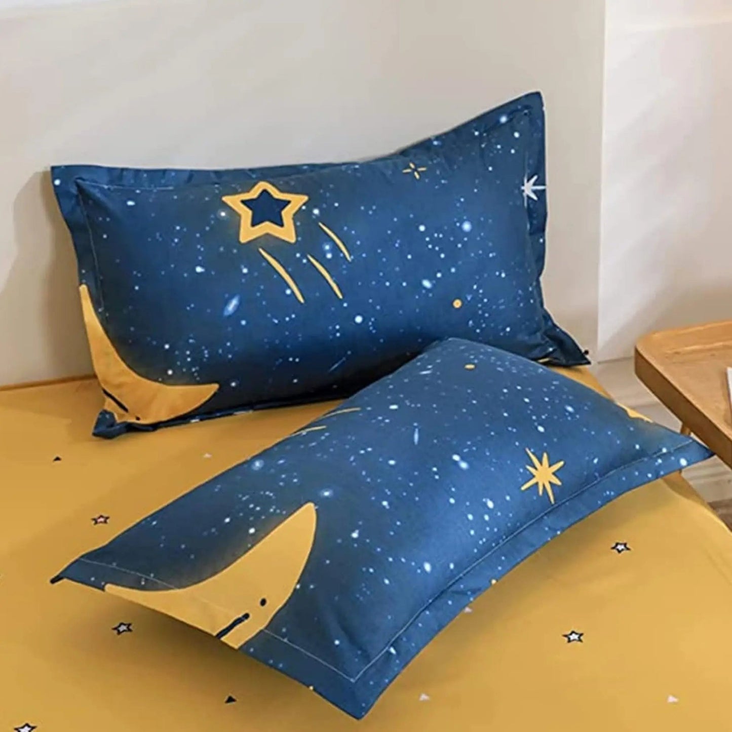 4pc Kids Bed Set – King Size Fitted Bedsheet , Comforter Cover & 2 Pillow Covers | Moon & Star Theme Famyo Shop WH