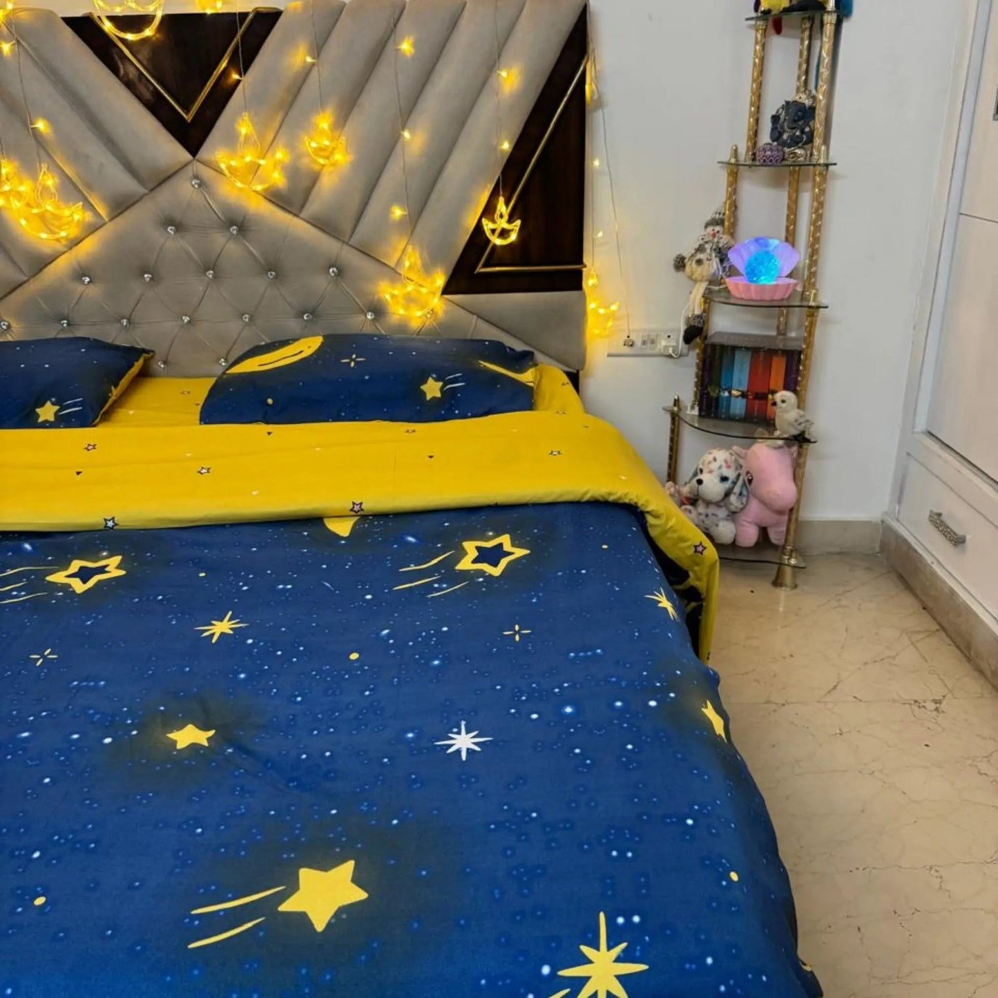 4pc Kids Bed Set – King Size Fitted Bedsheet , Comforter Cover & 2 Pillow Covers | Moon & Star Theme Famyo Shop WH