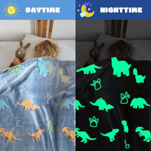 Dinosaur Glow in The Dark Blanket for Kids | 200 x 152cm, 0-15 Years, Queen Size Flannel Blanket | Birthday Gift for Kids Bed, Sofa, or Couch