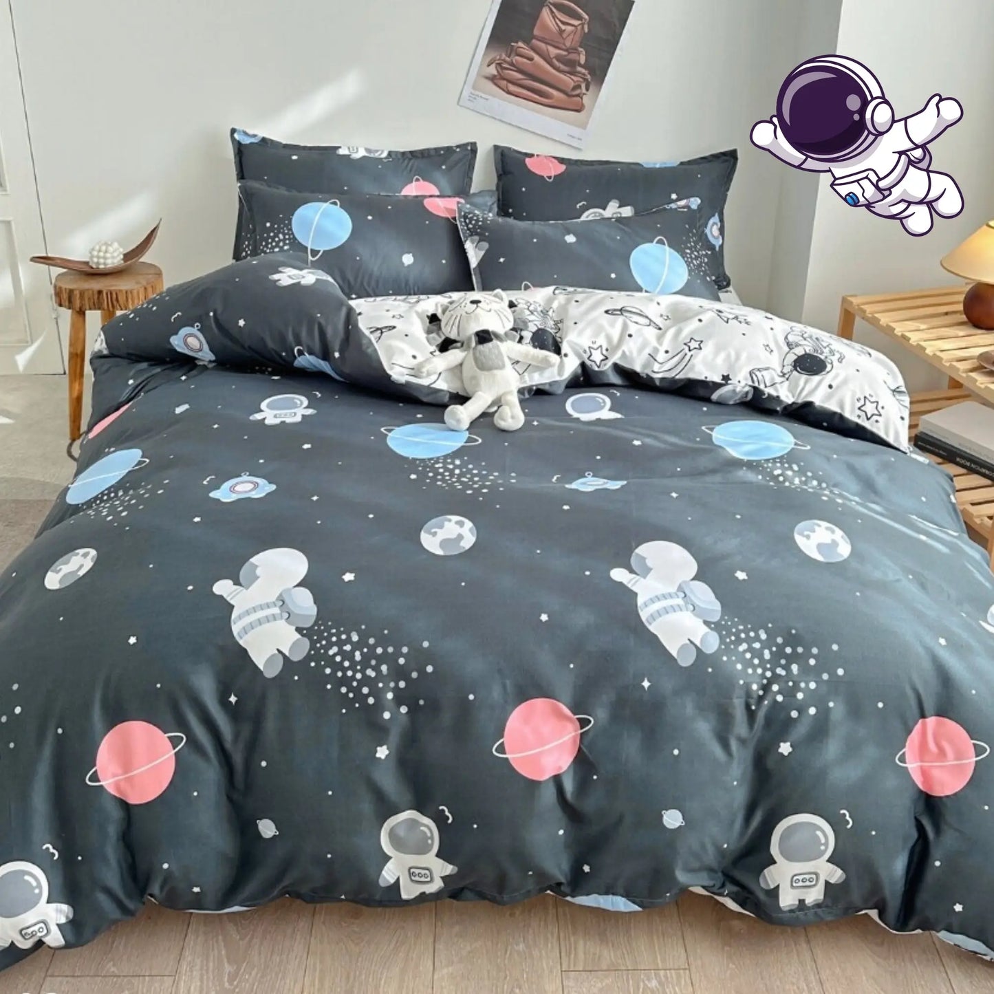 5pc Kids Bed Set – King Size Fitted Bedsheet , Comforter Cover, 2 Pillow Covers & Comforter | Astronaut Theme Famyo Shop WH