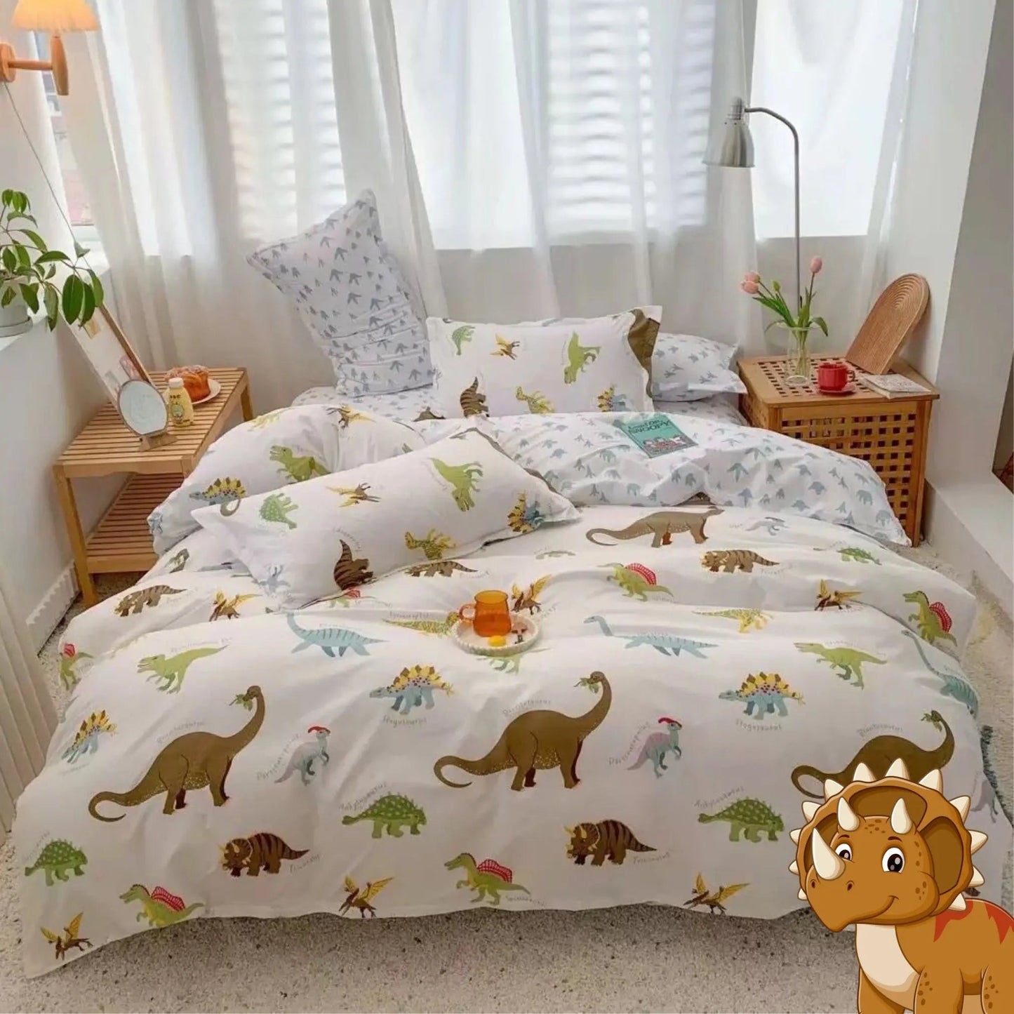 5pc Kids Bed Set – King Size Fitted Bedsheet , Comforter Cover, 2 Pillow Covers & Comforter | Dino Park Theme Famyo Shop WH