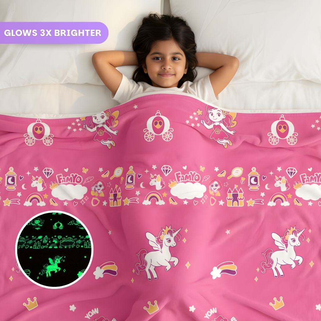 June the Unicorn Glow Blanket Blanket for Kids Famyo