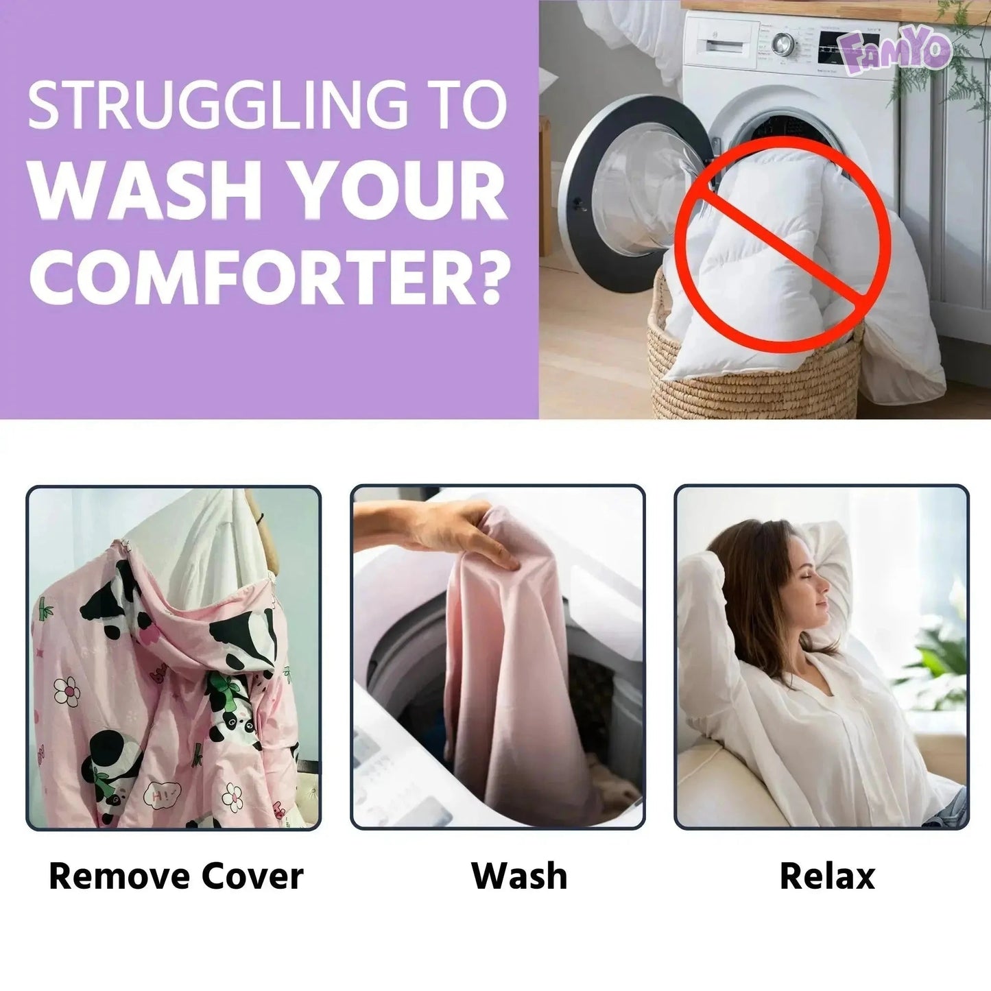 No struggle to wash the comforter: Remove cover, wash and relax