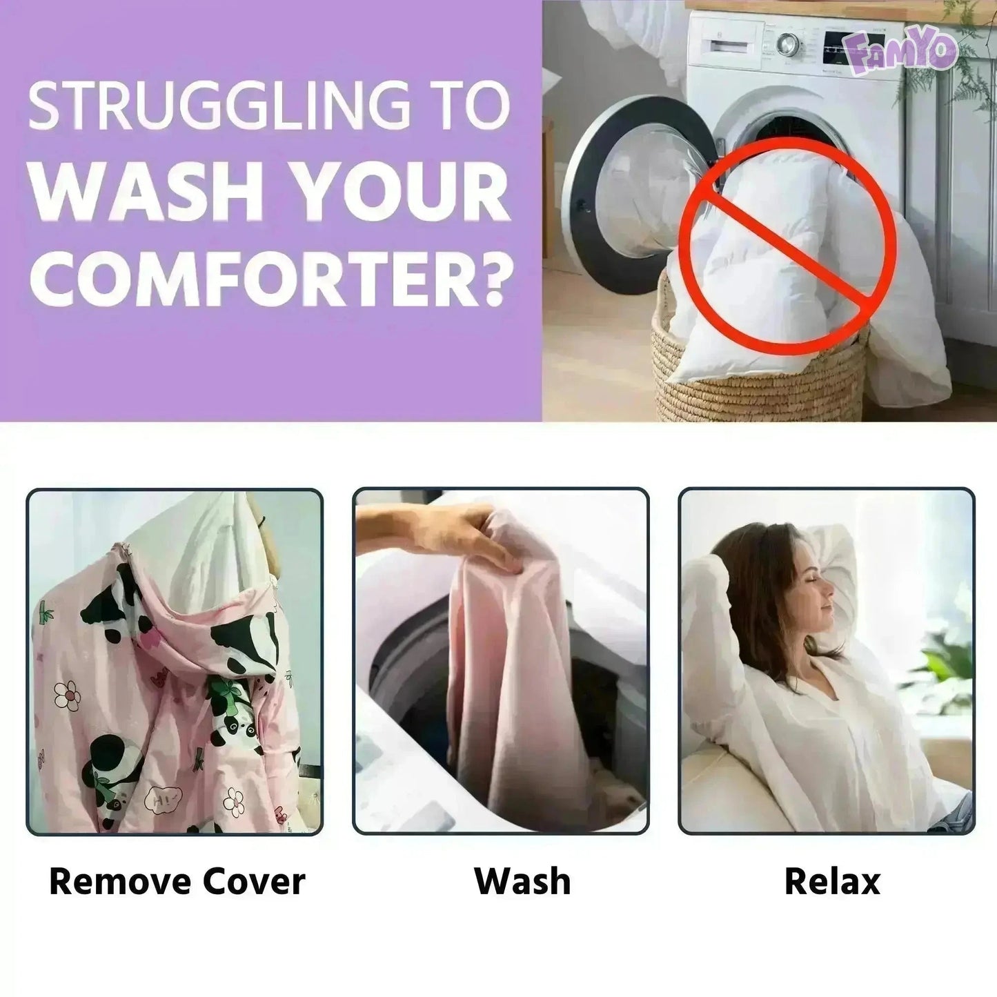 No Struggle to Wash the Comforter: Remove the cover, wash and relax