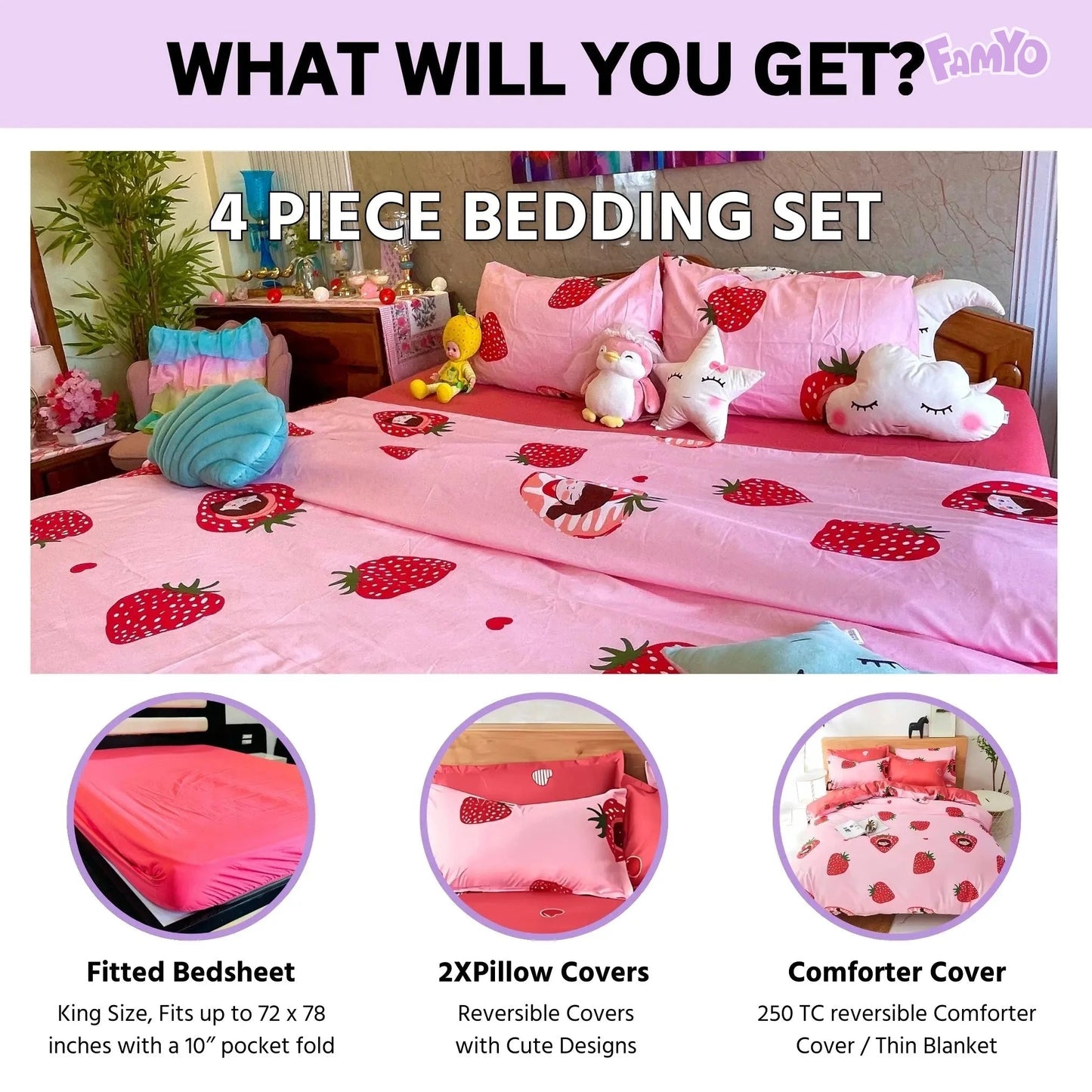 Strawberry Bedsheet | Kids Bedding Set