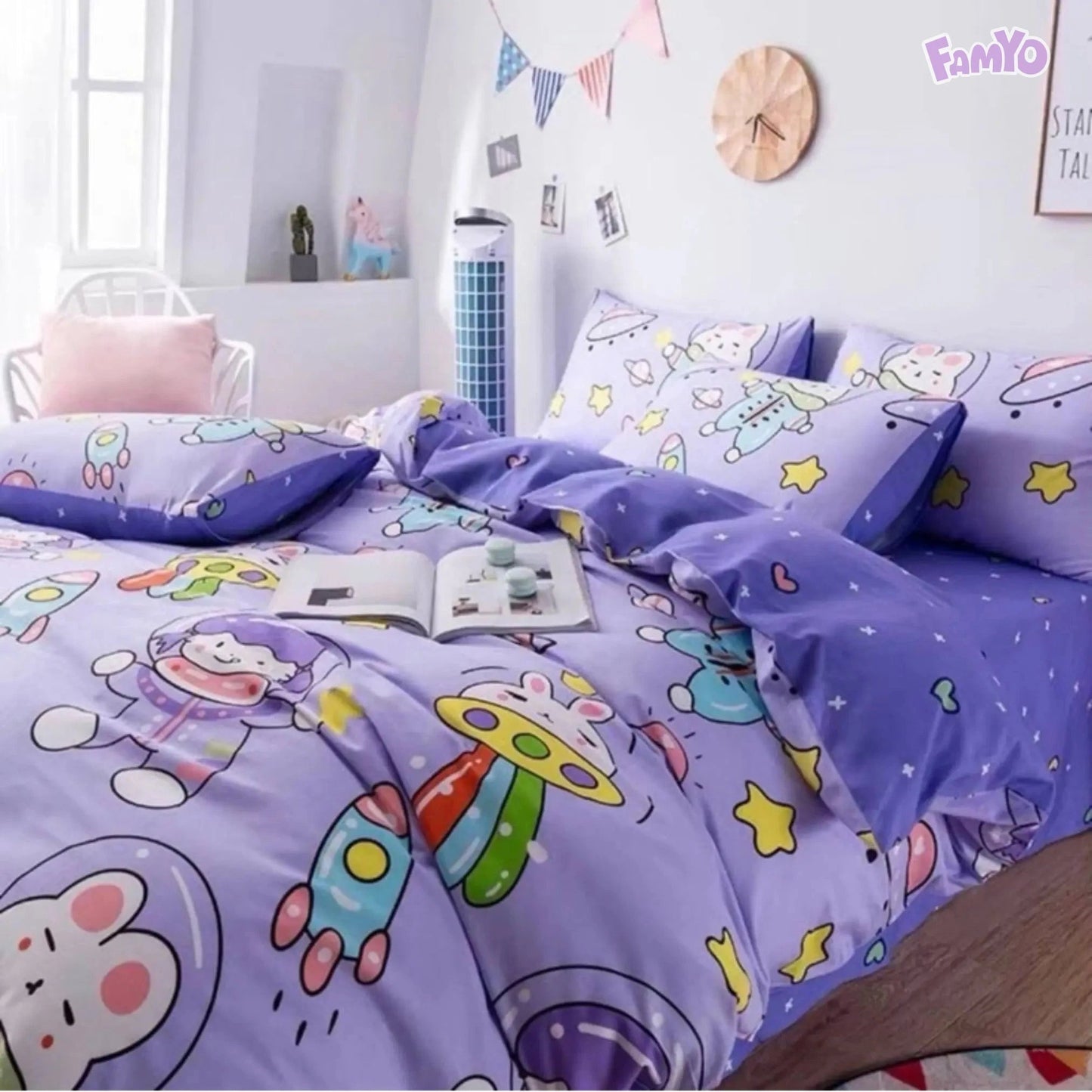 Perfect for Kids room decor 4pc/5pc Bedding Set in Purple Astronaut