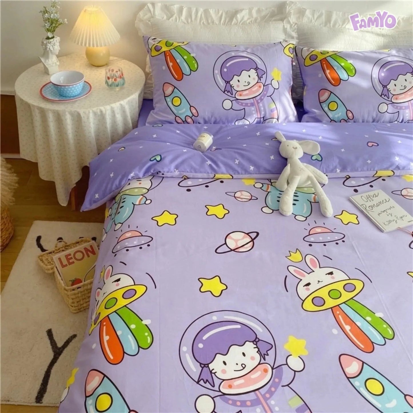 4pc/5pc Kids Bedding Set in Purple Astronaut