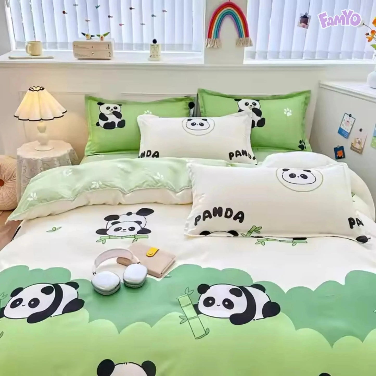 Bedroom decor ideas 4pc/5pc Bedding Set in Green Panda