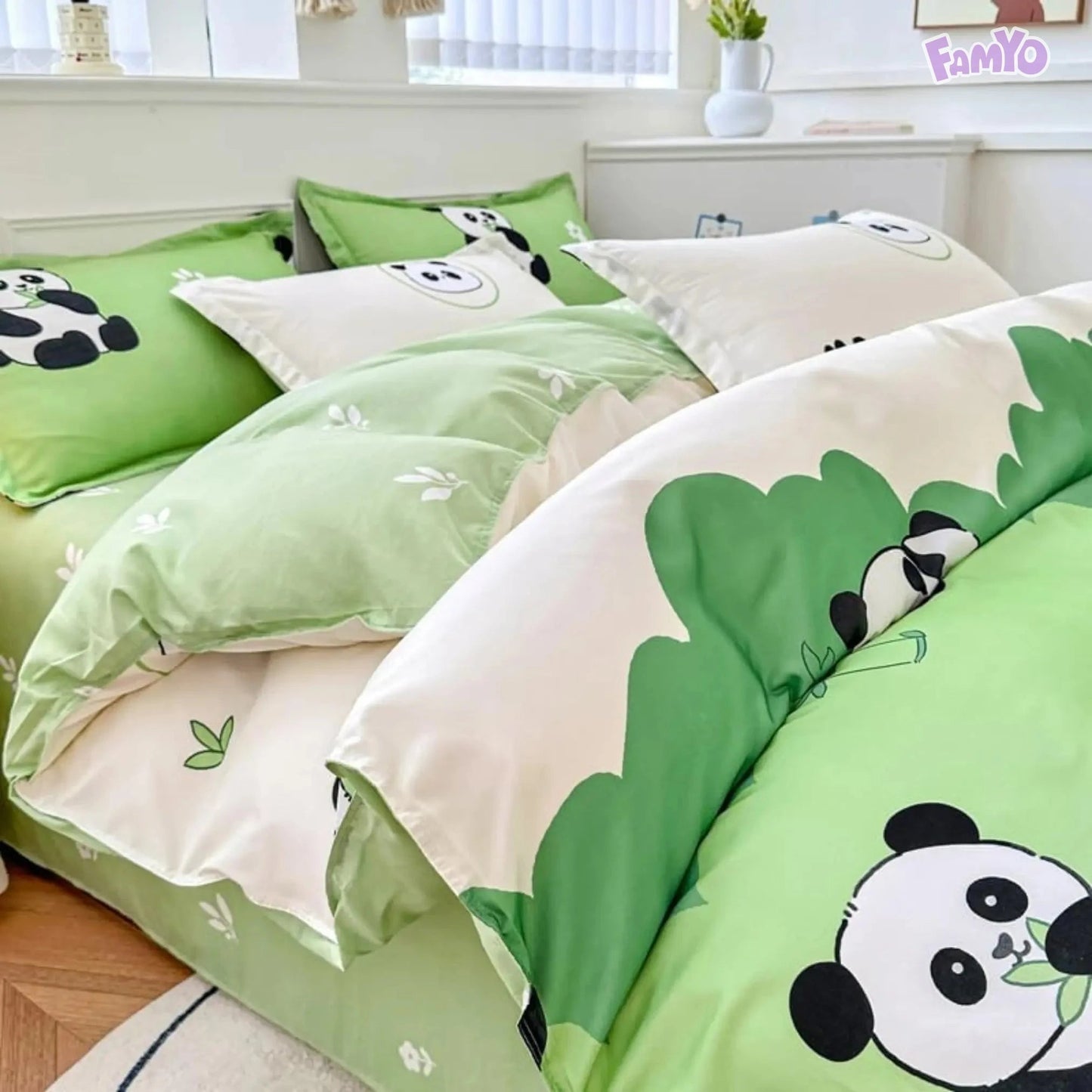 Perfect for Kids room decor 4pc/5pc Bedding Set in Green Panda