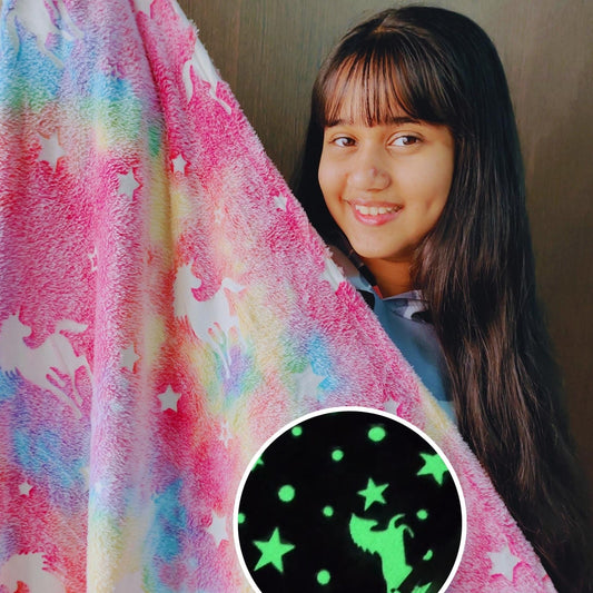 Pink Glow in The Dark Blanket for Kids | 200 x 152cm, 0-15 Years, Queen Size Unicorn Flannel Blanket | Birthday Gift for Kids Bed, Sofa, or Couch