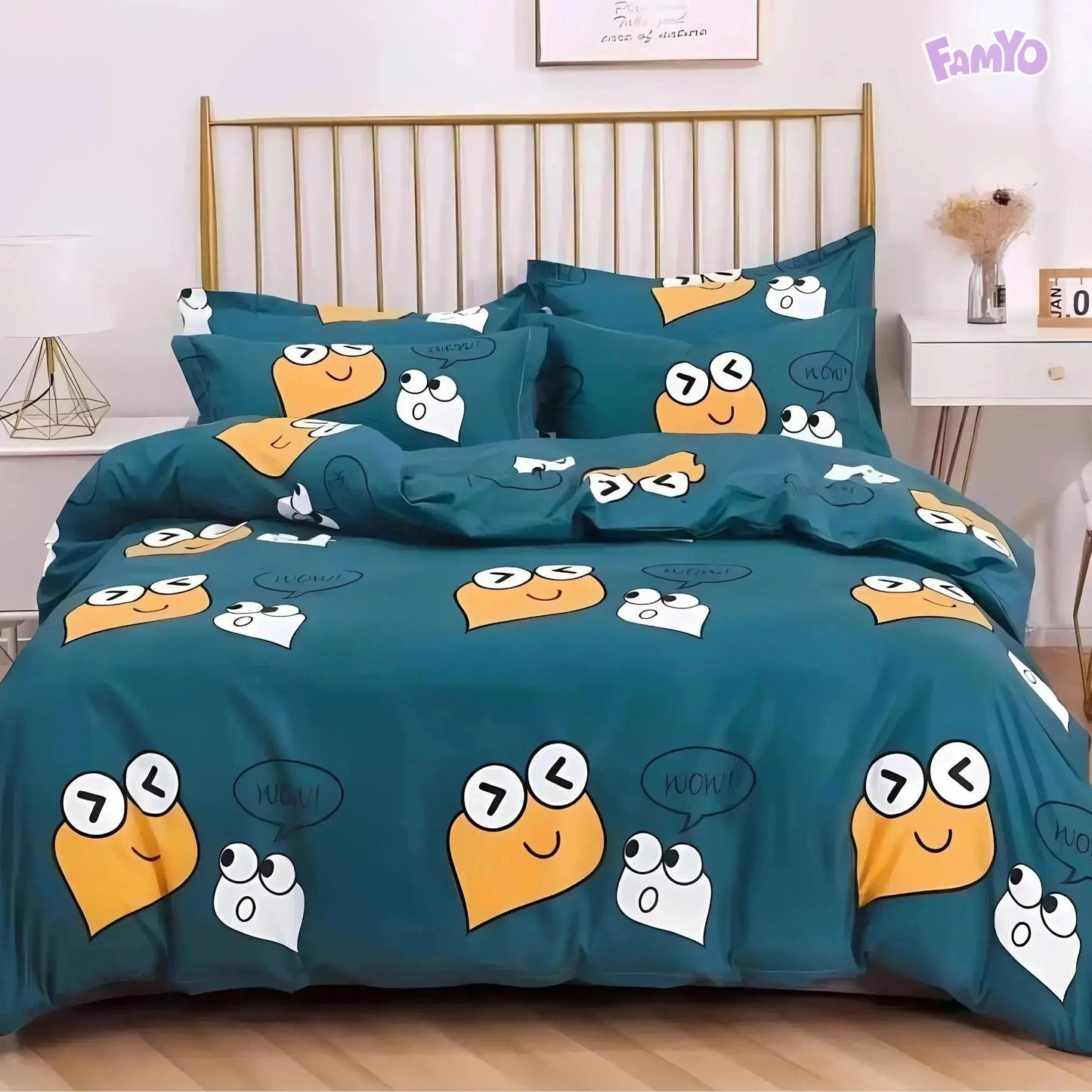 Famyo's Cute Smile Printed 5 Piece Bedding Set and Comforter