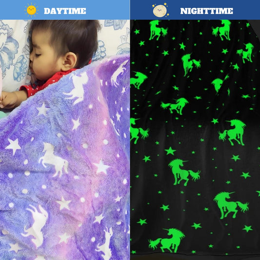 Famyo Unicorn Glow in The Dark Blanket for Kids | 200 x 152cm, 0-15 Years, Queen Size Flannel Blanket | Birthday Gift for Kids Bed, Sofa, or Couch