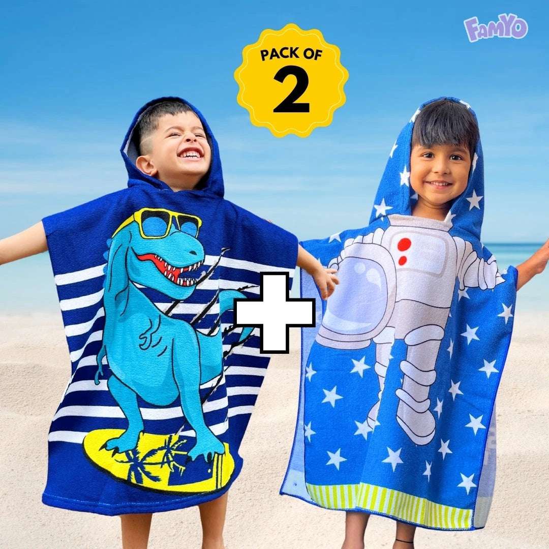 Astro Dino Poncho Towel, Set of 100% Microfiber Hooded Towel for Kids  (1-7 Years)