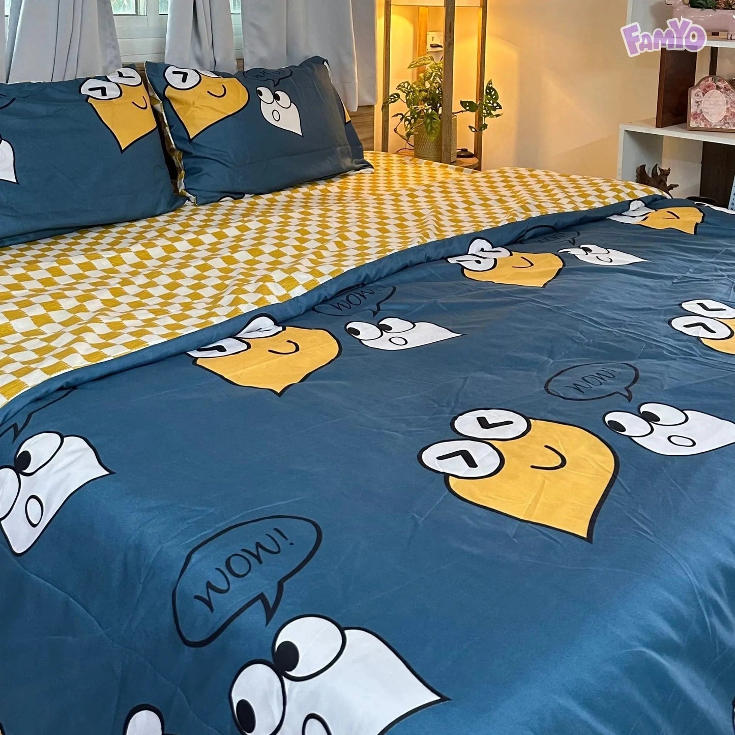4pc Kids Bed Set – King Size Fitted Bedsheet , Comforter Cover & 2 Pillow Covers | Cute Smiles Theme Famyo Shop WH