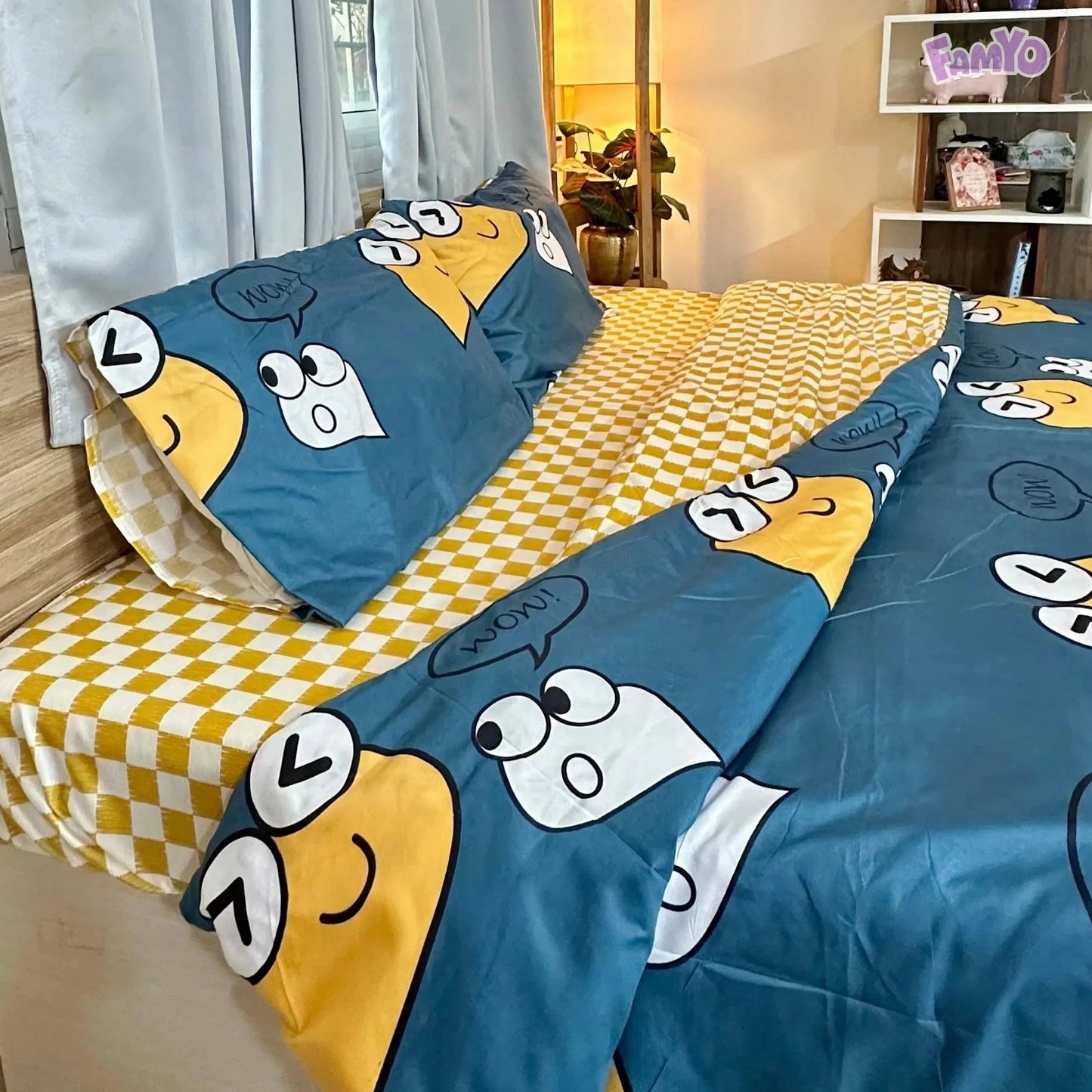 4pc Kids Bed Set – King Size Fitted Bedsheet , Comforter Cover & 2 Pillow Covers | Cute Smiles Theme Famyo Shop WH