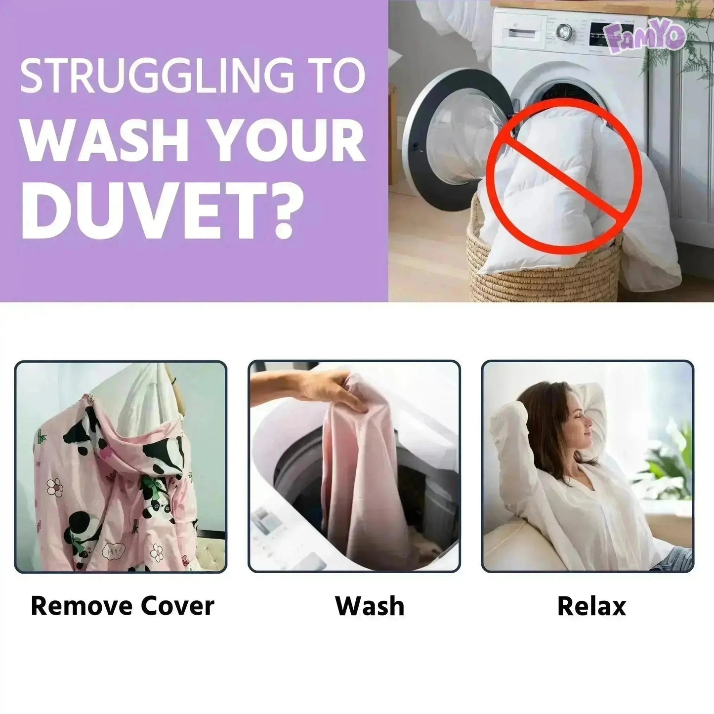No struggle to wash Comforter: Remove Comforter Cover and Wash it