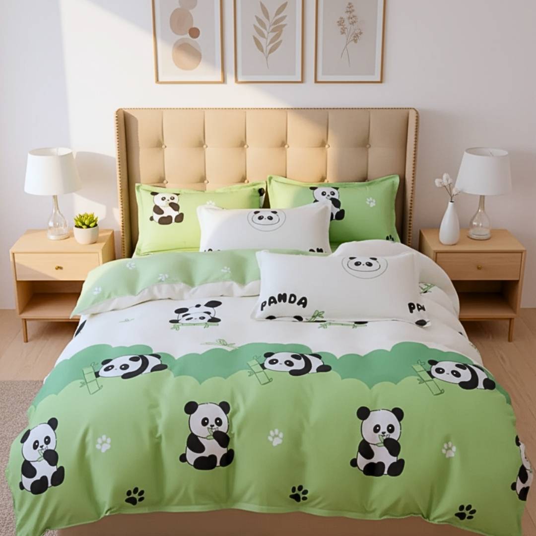 Green Panda 250TC King Bed Sheet Set (Set of 4 or Set of 5)