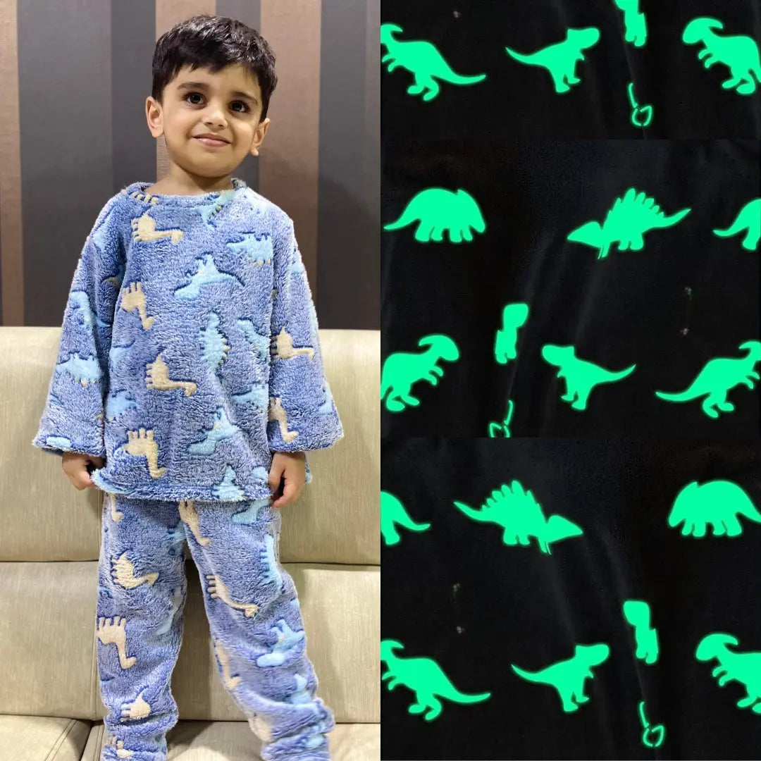 Dinosaur Glow in the Dark Kids Pajamas 4 10Yrs. Summer Night Suits Famyo