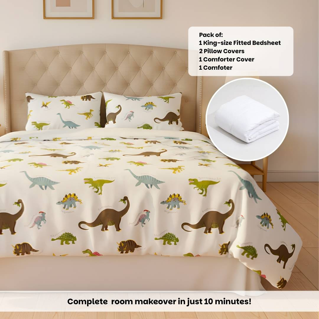 Dino Park 250TC King Bed Sheet Set (Set of 4 or Set of 5)