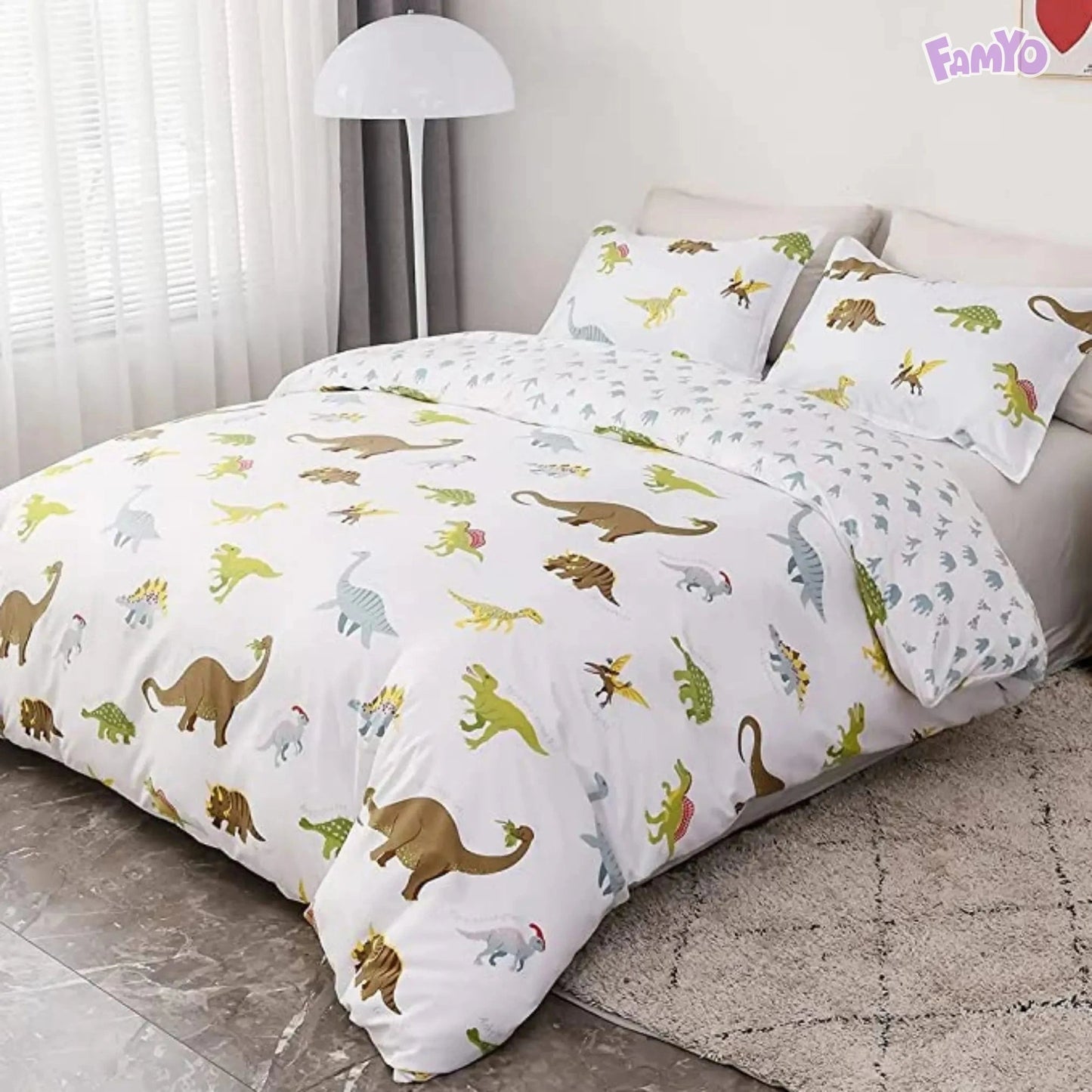 Famyo's Premium Kids' Bedding Set with comfortable Comforter and fitted bedsheet for a stylish bedroom.