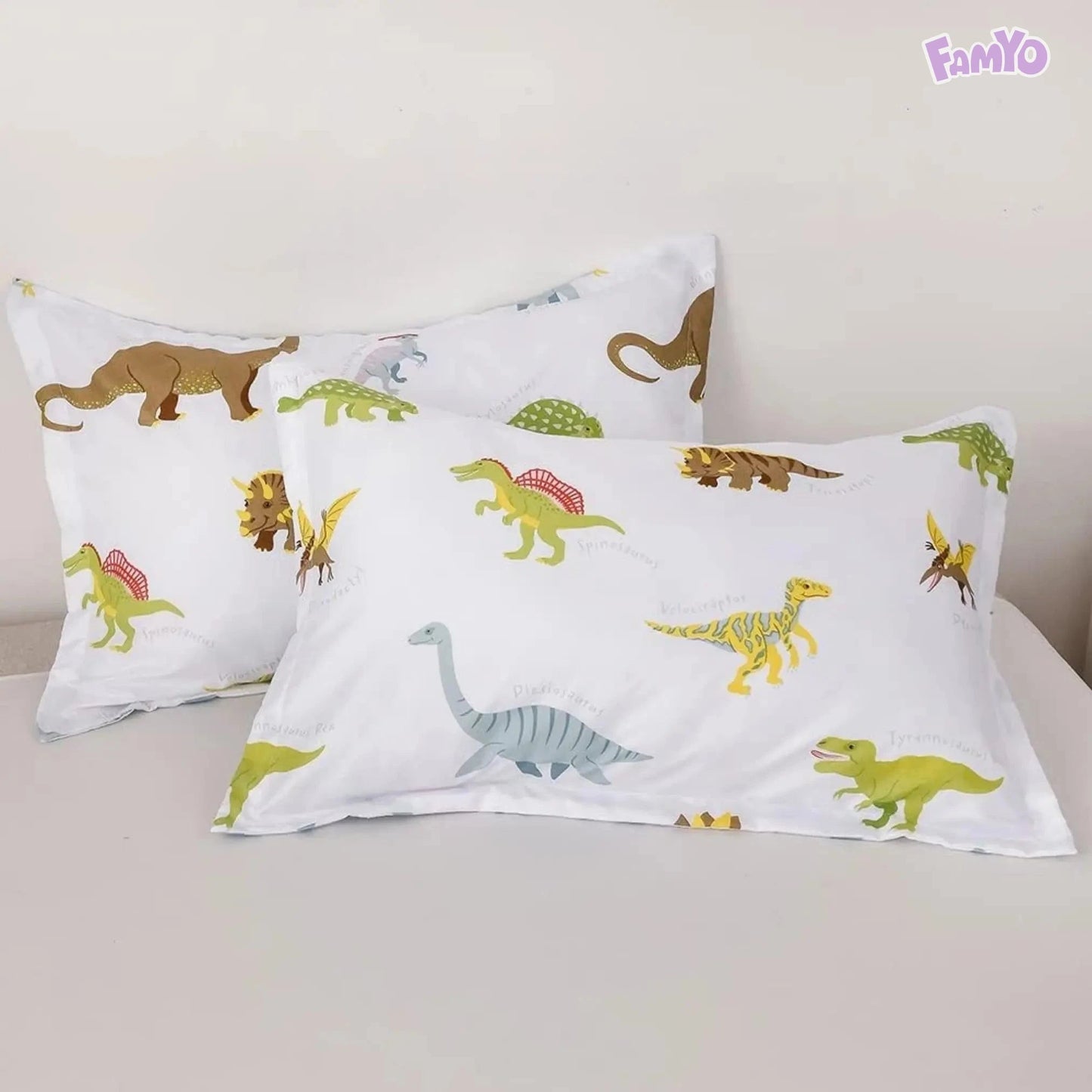 Famyo's Cute Dino Park Themed Pillow Covers for Boys and Girls, perfect for Kids' bedroom decor