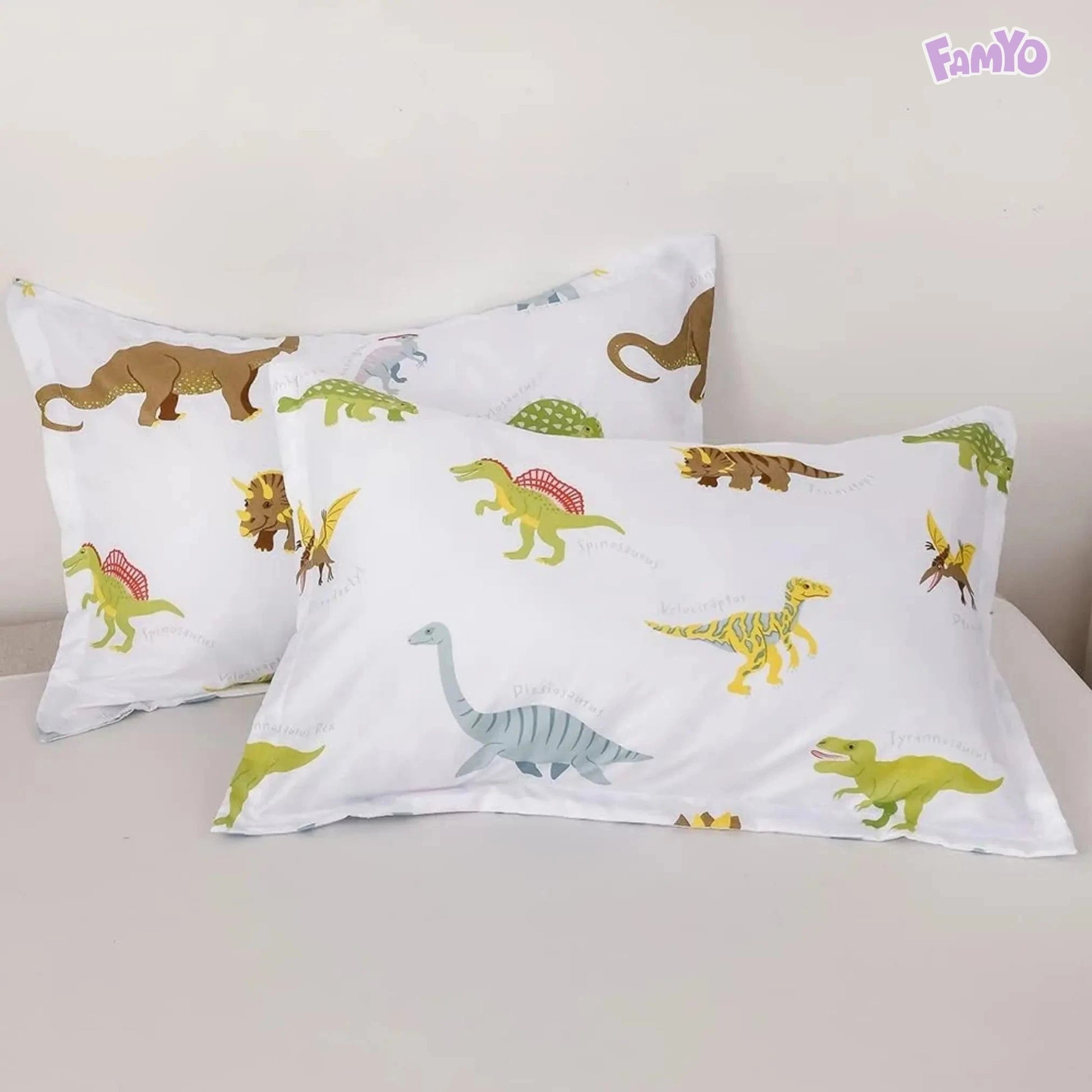 Famyo's Cute Dino Park Themed Pillow Covers for Boys and Girls, perfect for Kids' bedroom decor