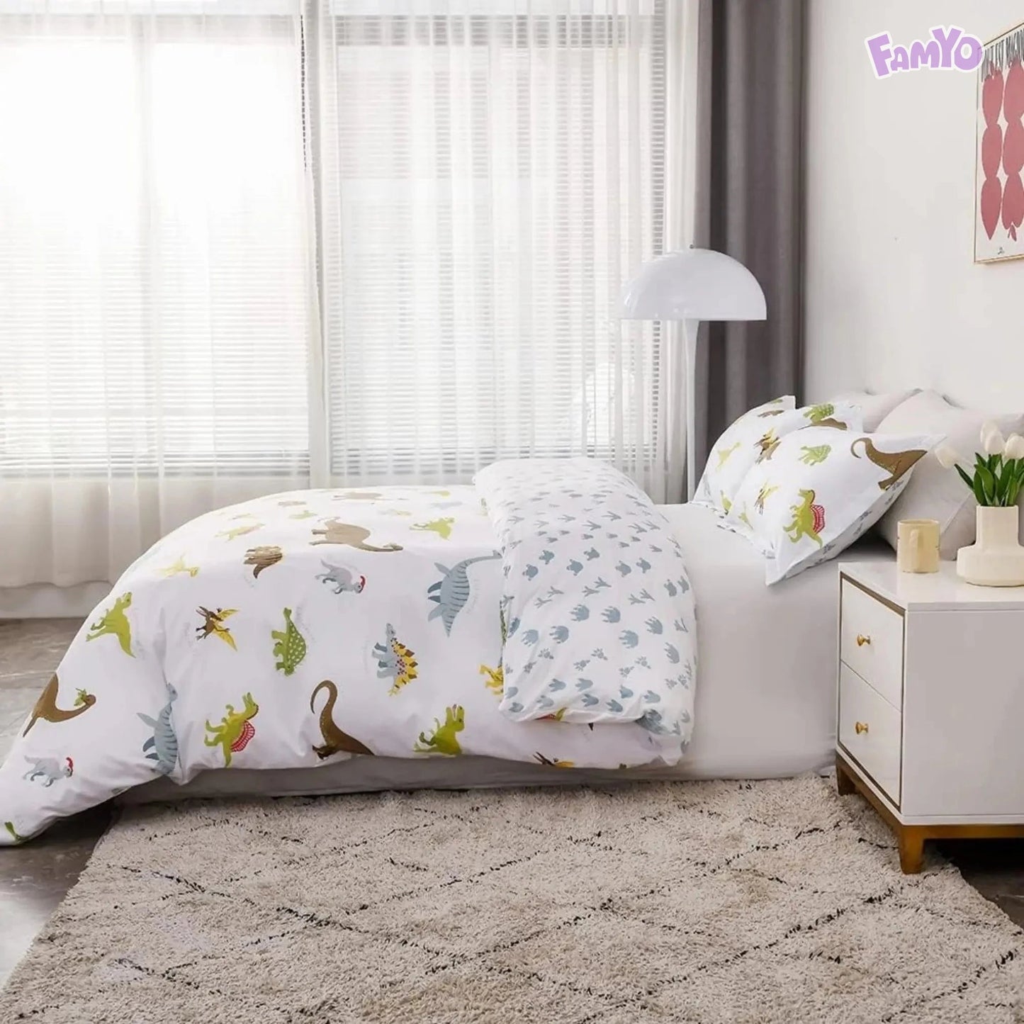 Famyo's All-Season Fitted King Size Bedsheet and Reversible King Size Comforter for kids’ comfort and Style