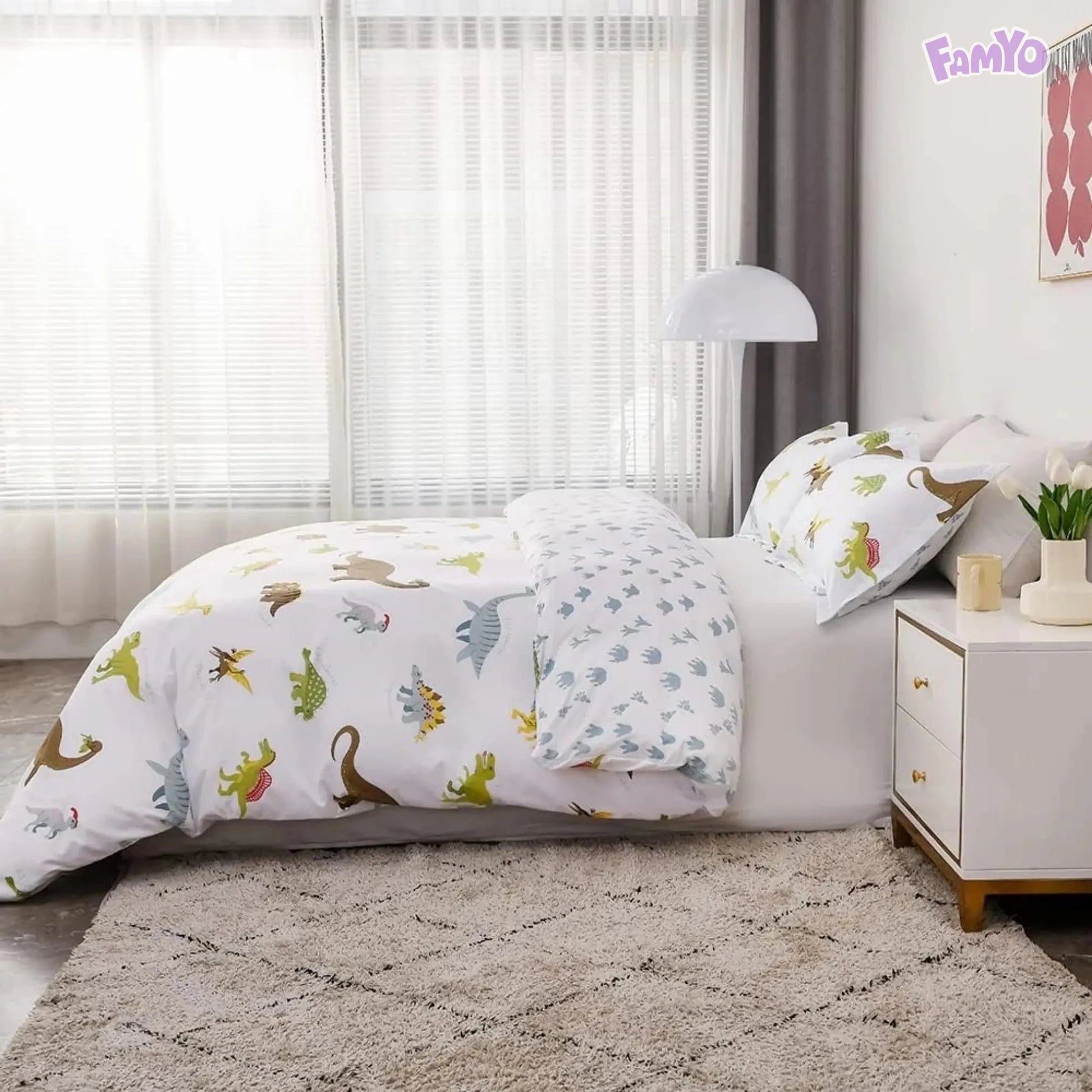 Famyo's All-Season Fitted King Size Bedsheet and Reversible King Size Comforter for kids’ comfort and Style
