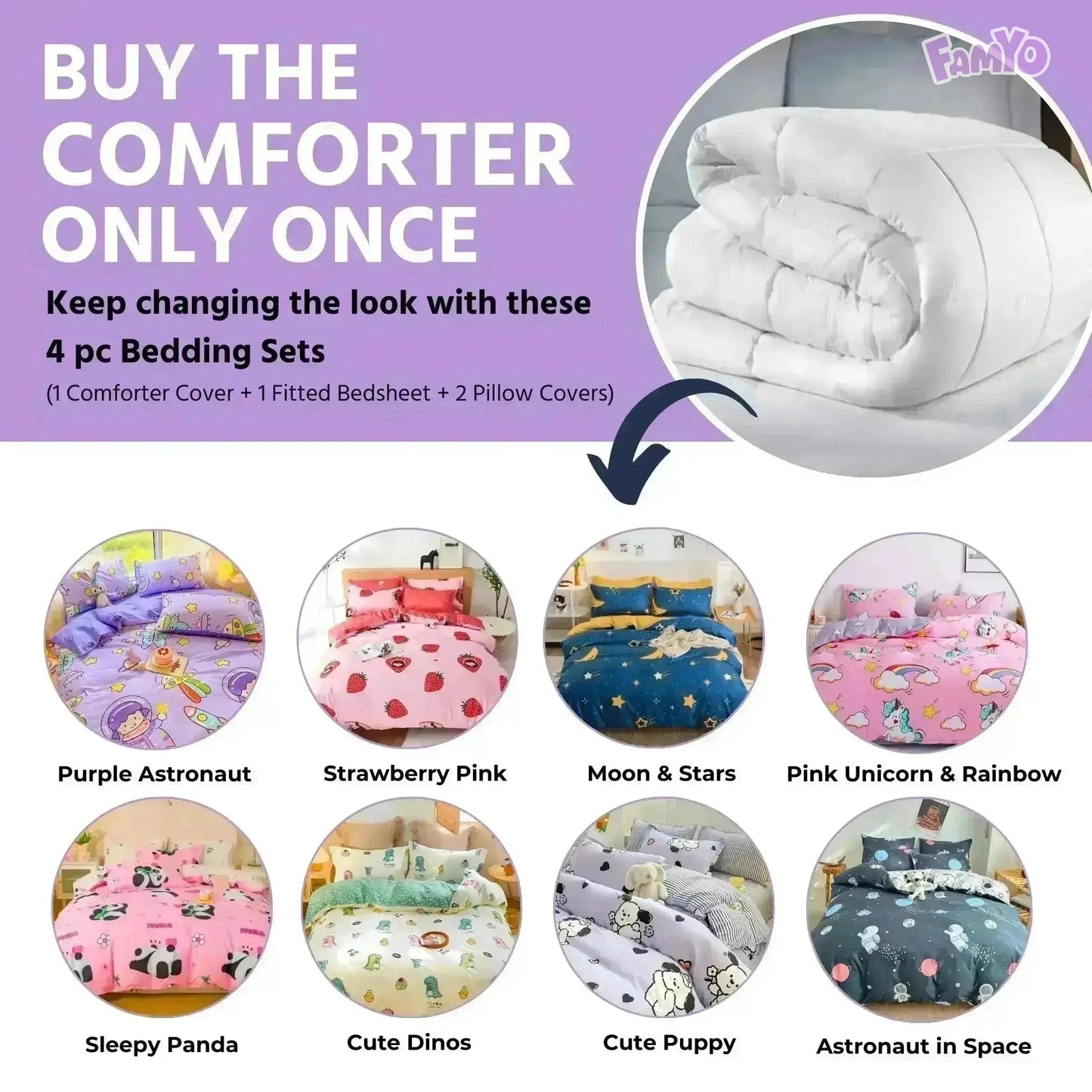 Buy the comforter once and change the covers with top 8 designs by Famyo