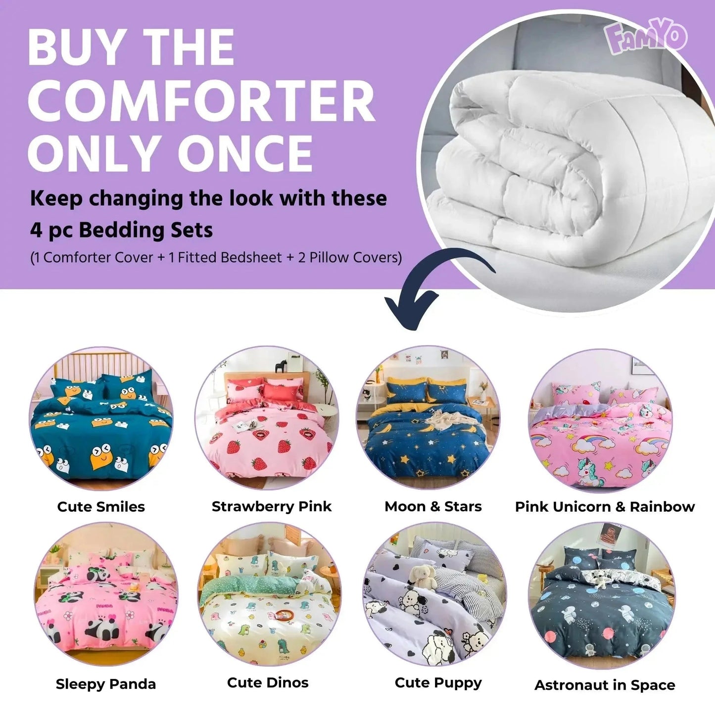 Buy the comforter once and change the covers with top 8 designs by Famyo