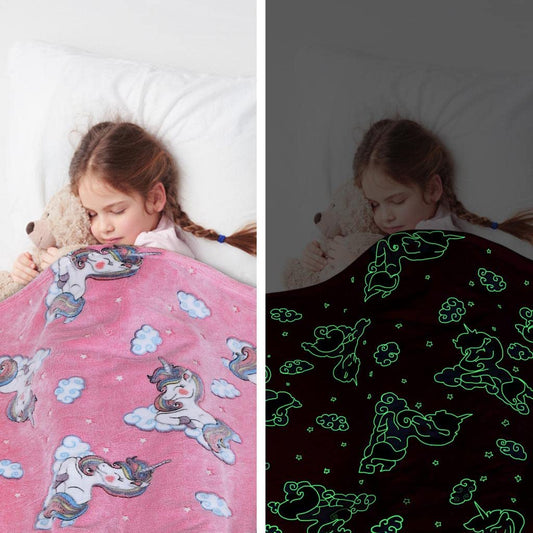 FAMYO's Glow in the Dark Luminous Blankets - Unicorn Print! Perfect for bedtime stories and added comfort, buy these soft, cozy, and fluffy travel-friendly throw blankets online at low prices in India on FAMYO for your kids.