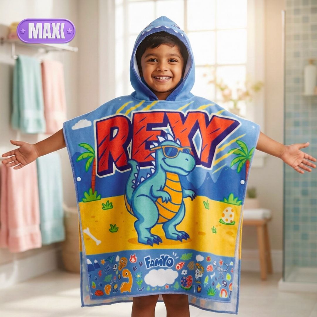 Rexy the Dino Kids Towel from Famyo Hood Maxx Series – Ultra-Soft Kids Hooded Towel for Ages 0–7 | Perfect Gift for Kids