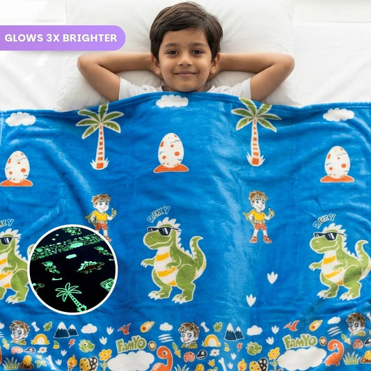 Rexy the Dino Glow Blanket from Famyo Glow Maxx Series – Soft Kids Blanket, Perfect Gift for Kids 0-15 years