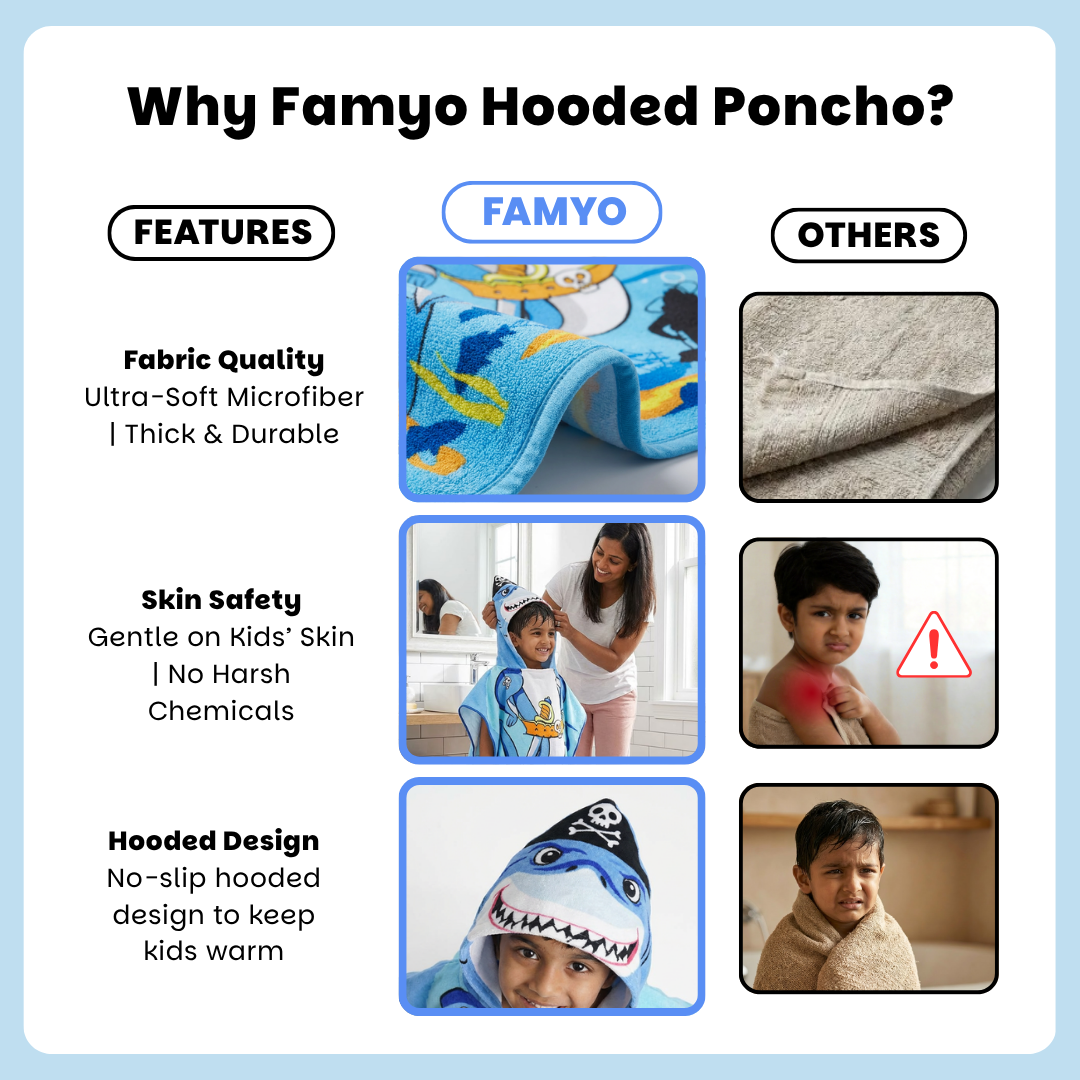 Pirate Baby Shark Hooded Poncho Towel for Kids | Quick-Dry, Highly Absorbent Microfiber Bath Towel