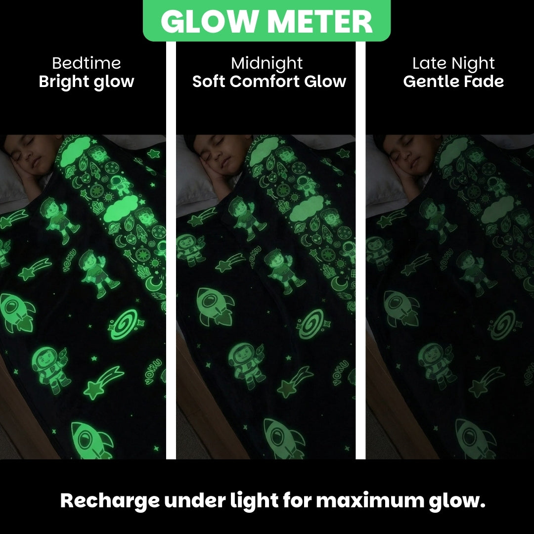 Leo the Astro Glow Maxx Blanket & Rexy the Dino Hood Maxx Poncho Towel Combo – Glow Maxx Series | Soft Flannel Queen Size Blanket & Bath Towel Set