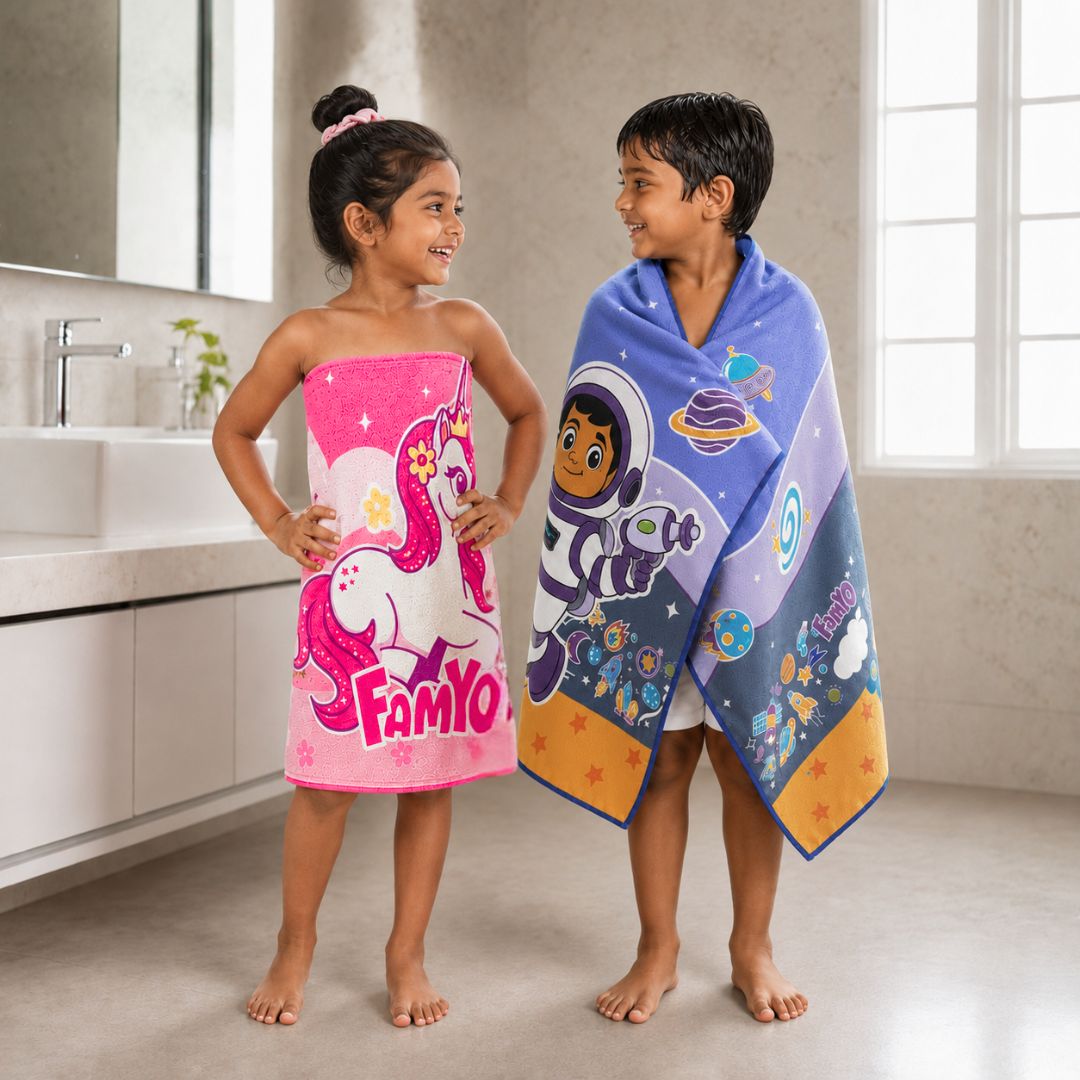 June the Unicorn & Leo the Astronaut Kids Towel Combo | Quick-Dry Microfiber Bath, Beach & Pool Towels for Kids