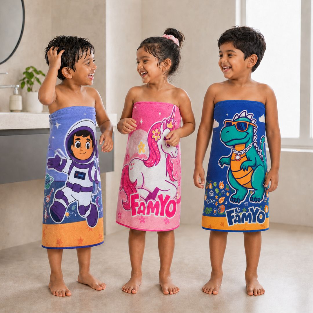 June the Unicorn, Leo the Astronaut & Rexy the Dino Kids Towel Combo, Pack of 3 | Quick-Dry Microfiber Bath Towels for Kids