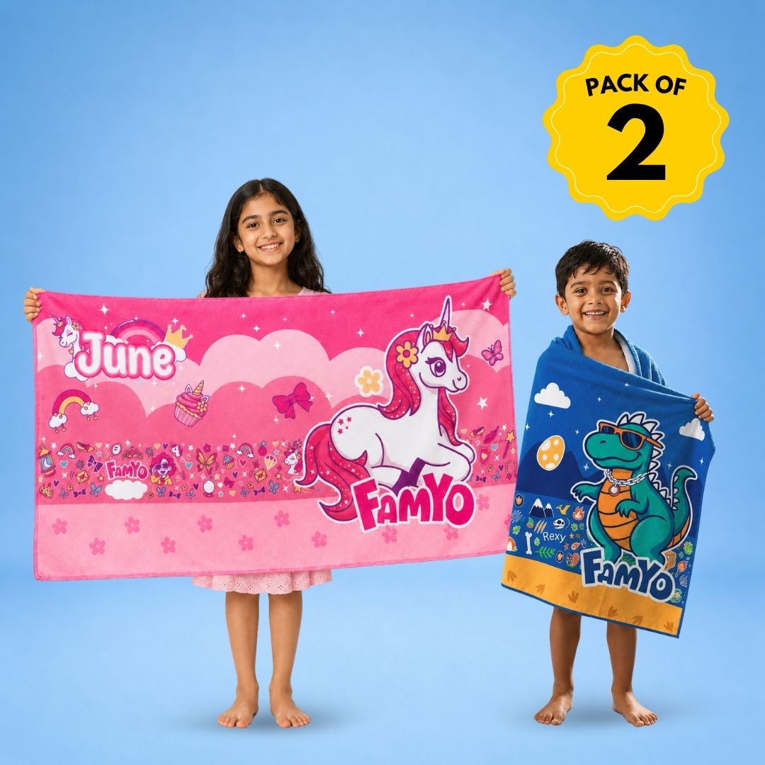 June the Unicorn & Rexy the Dino Kids Towel Combo | Quick-Dry Microfiber Bath, Beach & Pool Towels for Kids