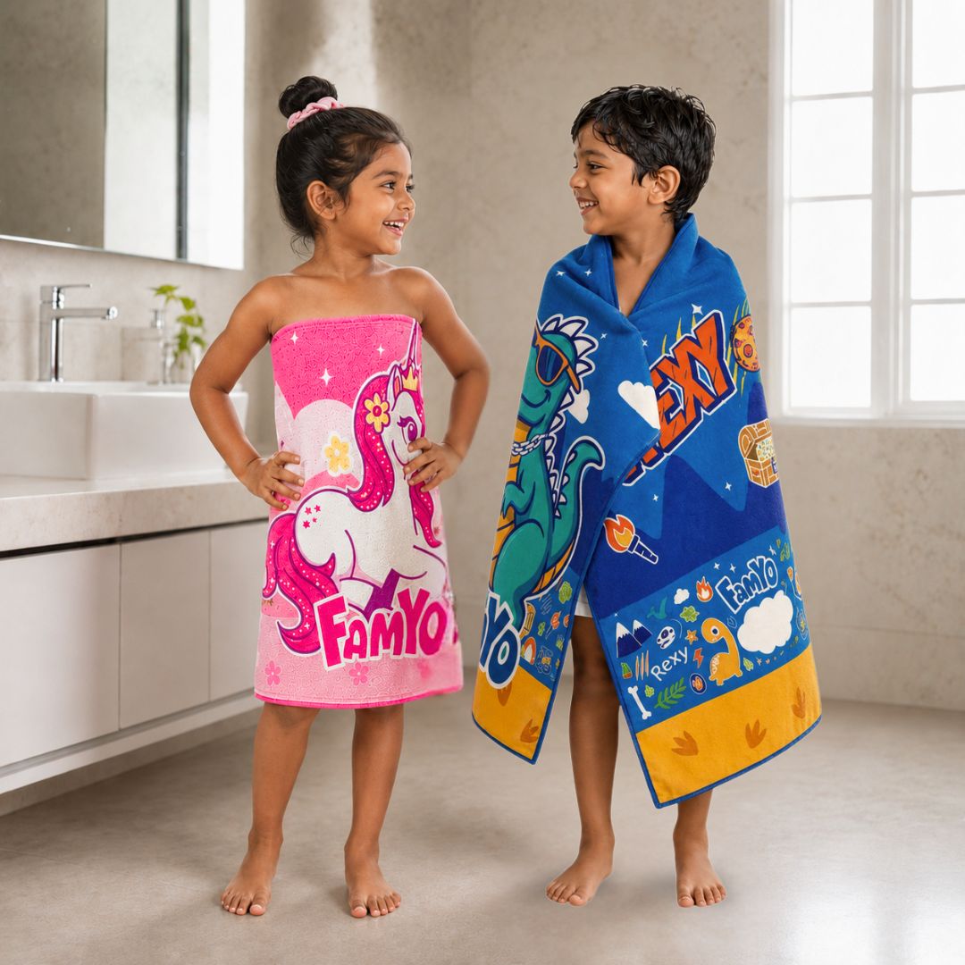 June the Unicorn & Rexy the Dino Kids Towel Combo | Quick-Dry Microfiber Bath, Beach & Pool Towels for Kids