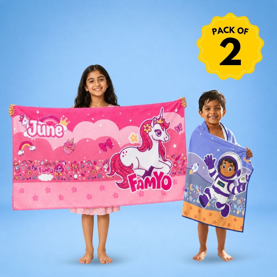 June the Unicorn & Leo the Astronaut Kids Towel Combo | Quick-Dry Microfiber Bath, Beach & Pool Towels for Kids