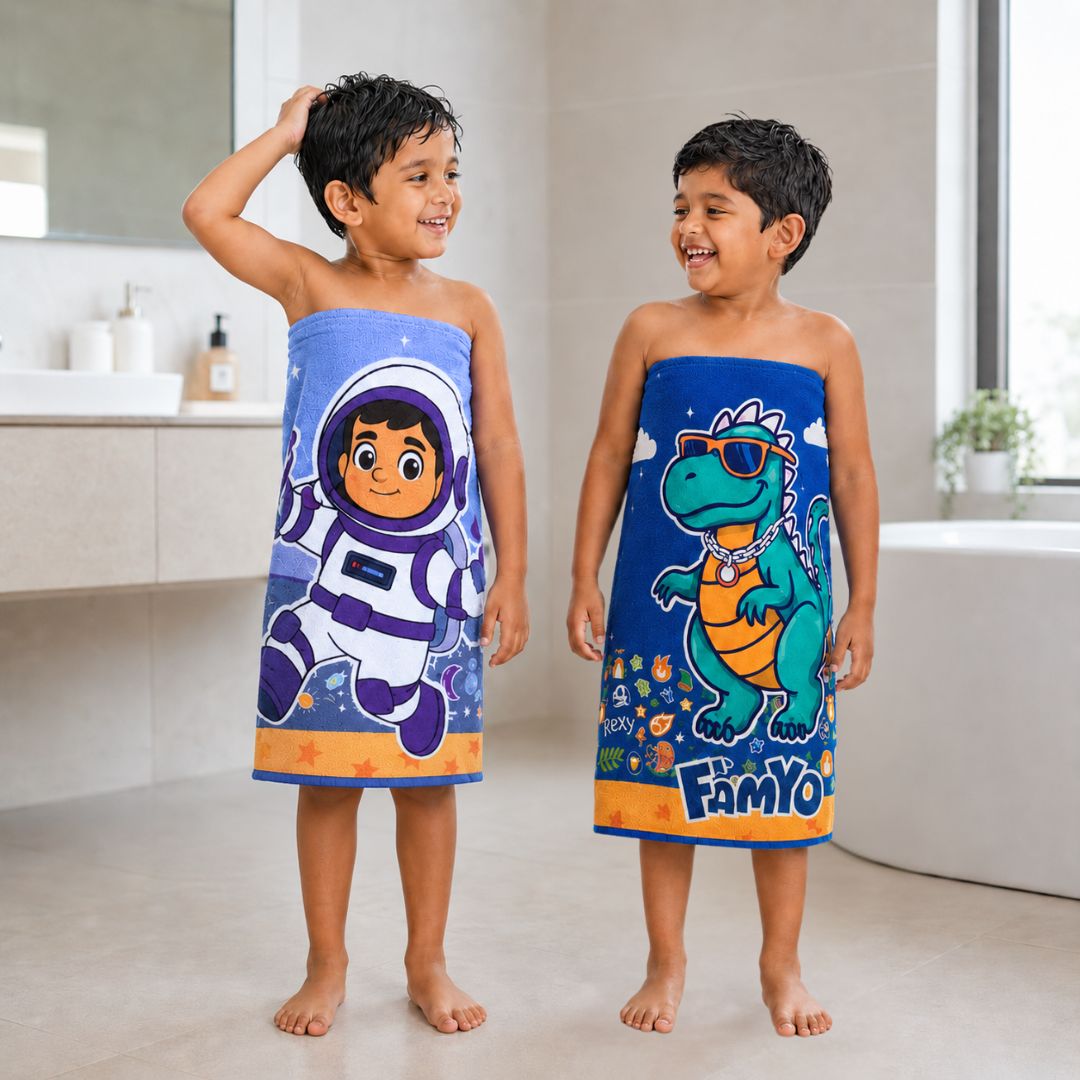 Rexy the Dinosaur & Leo the Astronaut Kids Towel Combo | Quick-Dry Microfiber Bath, Beach & Pool Towels for Kids