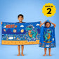 Rexy the Dino hooded poncho towel and kids towel combo featuring soft quick-dry terry fabric, lightweight absorbent design, wearable hooded towel and 70 × 140 cm kids towel, perfect for bath, beach, pool, swimming, travel, and everyday use.