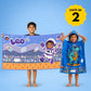 Rexy the Dino hooded poncho towel and Leo the Astronaut kids towel combo featuring soft quick-dry terry fabric, lightweight absorbent design, wearable hooded towel and 70 × 140 cm kids towel, perfect for bath, beach, pool, swimming, travel, and everyday use.
