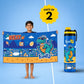 Rexy the Dino Bath Towel & 900 ML Stainless Steel Water Bottle Combo for Kids | Quick-Dry Towel & School Water Bottle