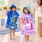 Rexy the Dino & Purple June the Unicorn | Set of 2 | Hooded Poncho Towels for Kids | Quick-Dry Microfiber Bath Towels | 2-7 Years