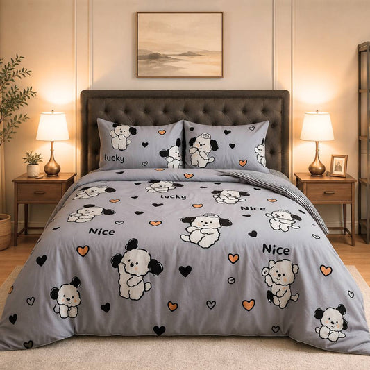 Famyo's Premium Quality 250 TC Puppy & Flowers Bedding Set for a comfortable and stylish kids' bedroom