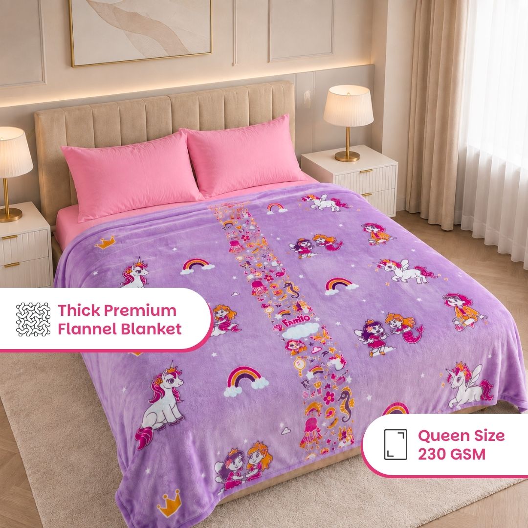 June the Unicorn & Mira the Mermaid Glow in the Dark Quilt/Blanket/AC Comforter & Glow Bedsheet Set for Kids | 4 PC Queen Size Bedding Set