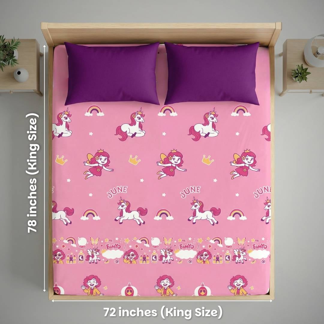Famyo Glow Bedsheet - june the unicorn design for kids  - king size 