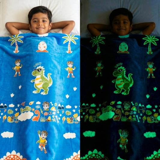 Rexy the Dino Glow Blanket – Glow Maxx Series | Soft Flannel AC Blanket for All-Season | Perfect Gift for Kids